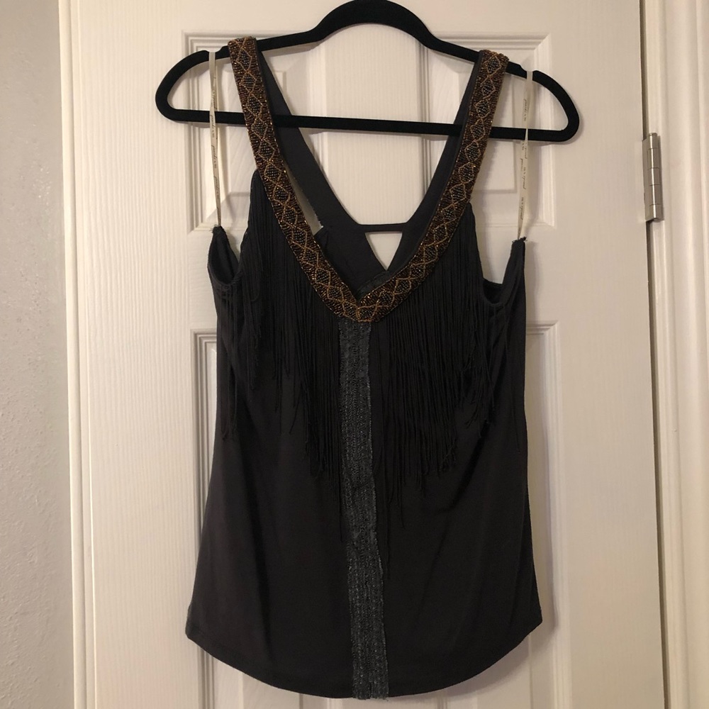 BKE Beaded & Fringe Top
